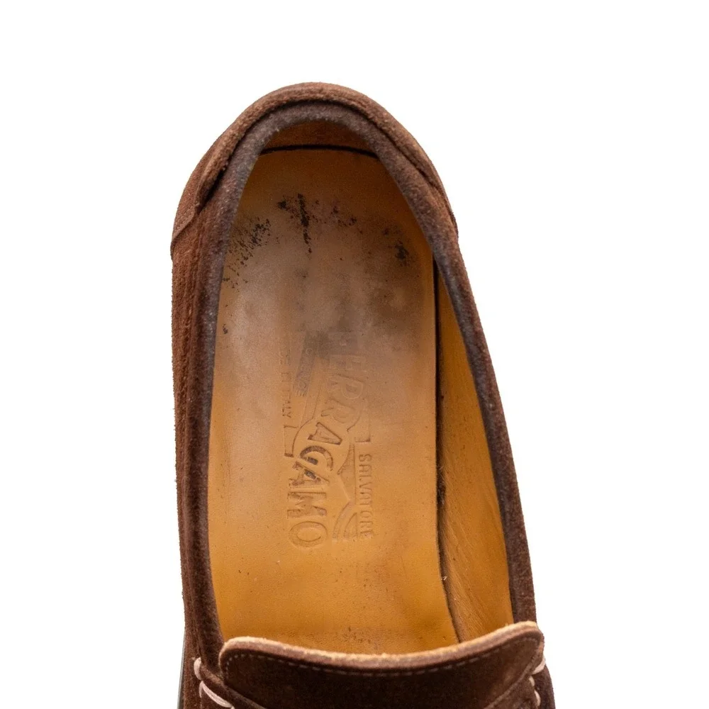 $849.00! Salvatore Ferragamo Gancini‎ Logo Suede Loafers Brown Men's US 8.5 D