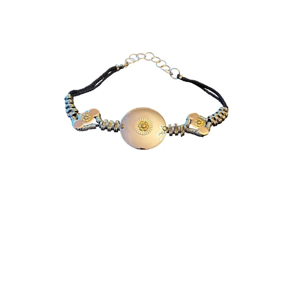 Artsy Silver Black Mixed Metal Flower‎ Statement Belt Med Made in Korea