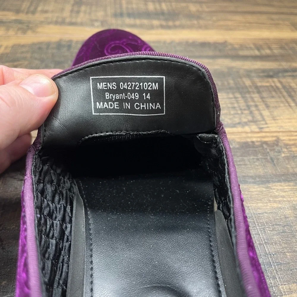Amali Men's Velvet Loafers Bryant-049 Slip On Dress Shoes Purple Paisley Size 14