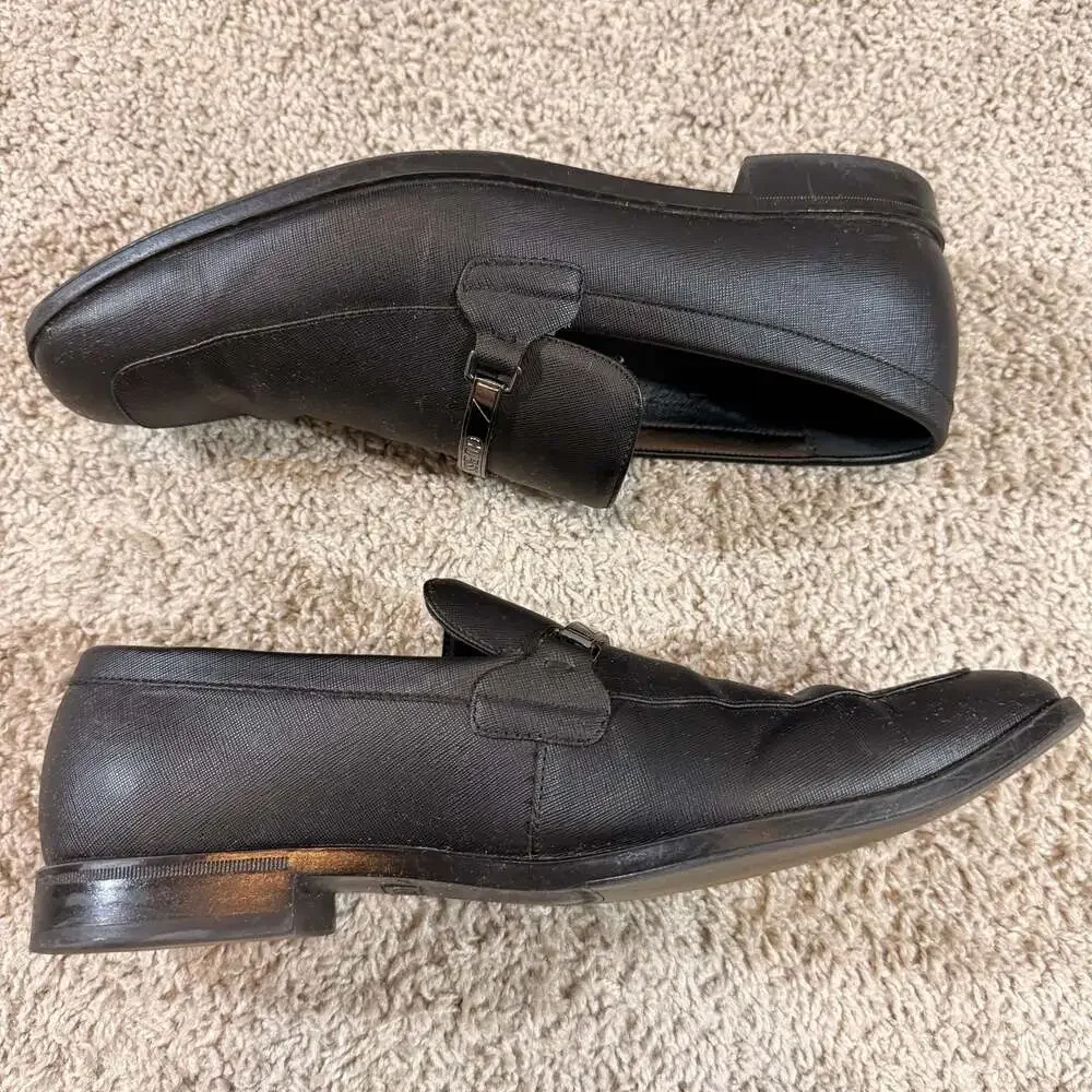 Guess Mens Dress Loafers Black Slip On Metal Logo Square Toe Shoes 11‎ EUC