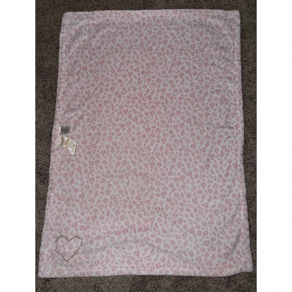 Just Born Girls Pink White Cheetah Leopard Gold Heart Plush‎ Fleece Baby Blanket