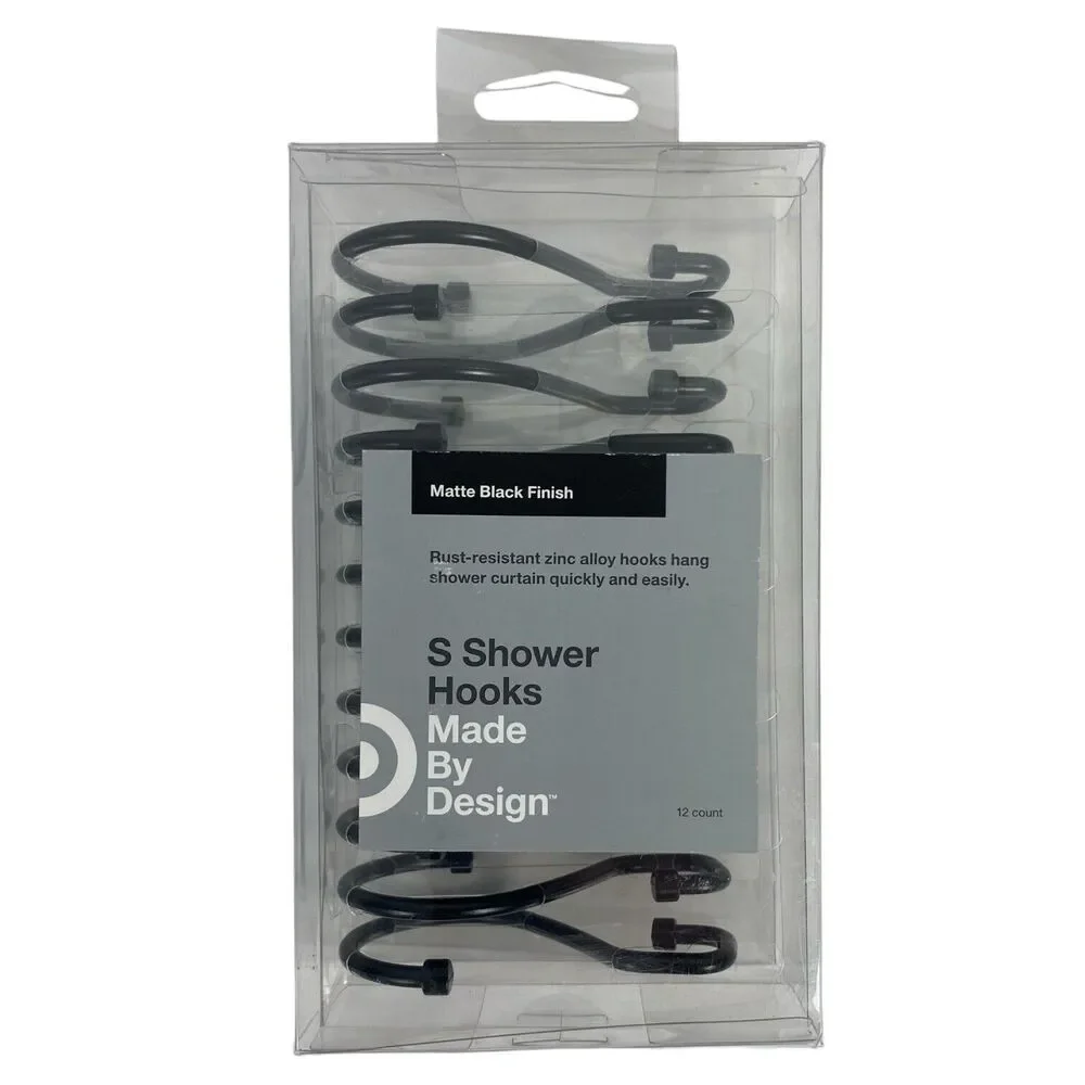 Made By Design‎ S Shower Hooks Matte Black Finish Rust Resistant 12 Count C72Q