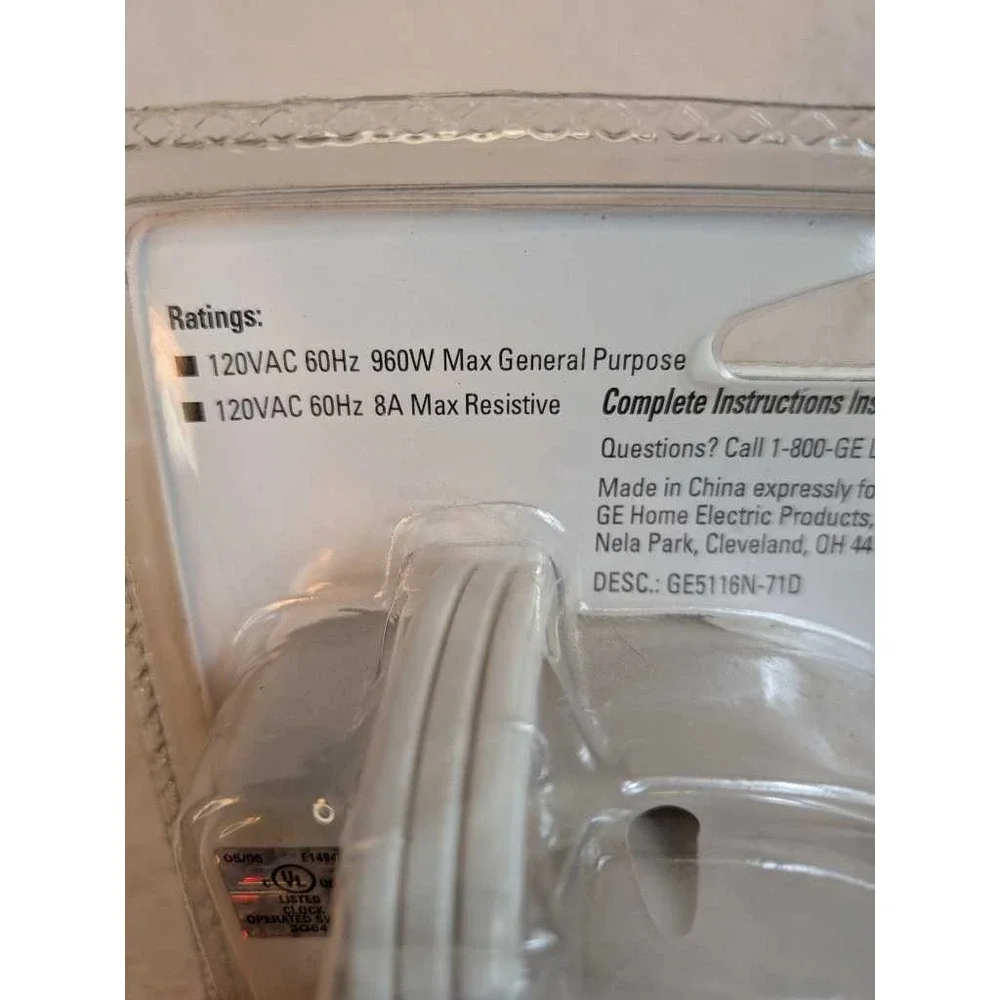 GE Easy Reach 24 Hour‎ Plug-In Timer Model GE5116N For Lamps Appliances