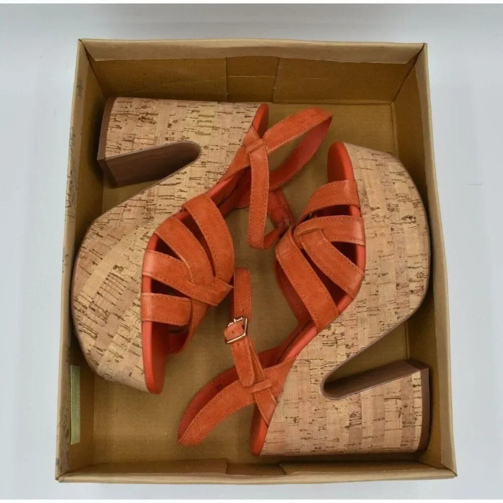 Free People Size EU 38 US 8 Lisbon Sunstar‎ Mary Jane Orange Platform Sandals