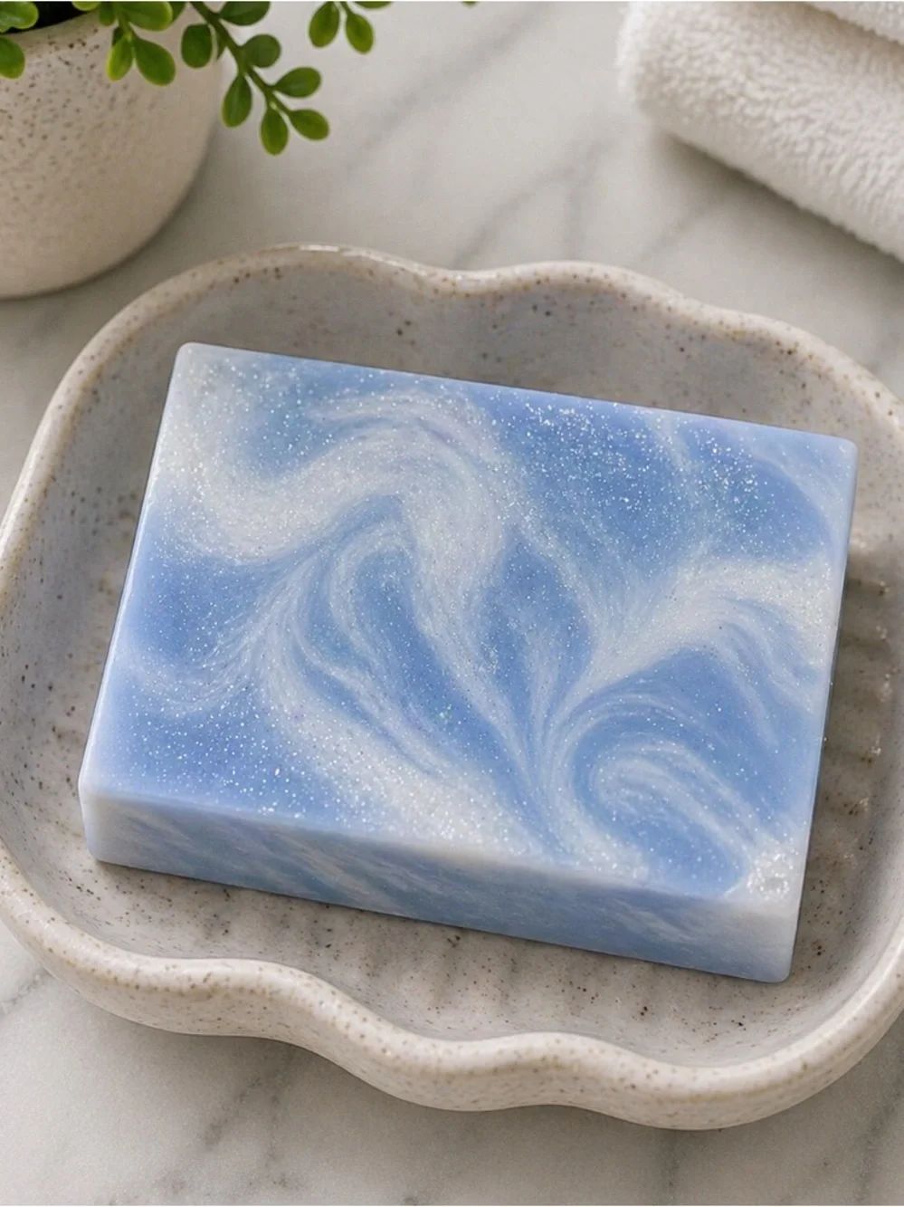 Lavender SHIMMER soap handmade goat milk & oatmeal butter 2x3in 6oz