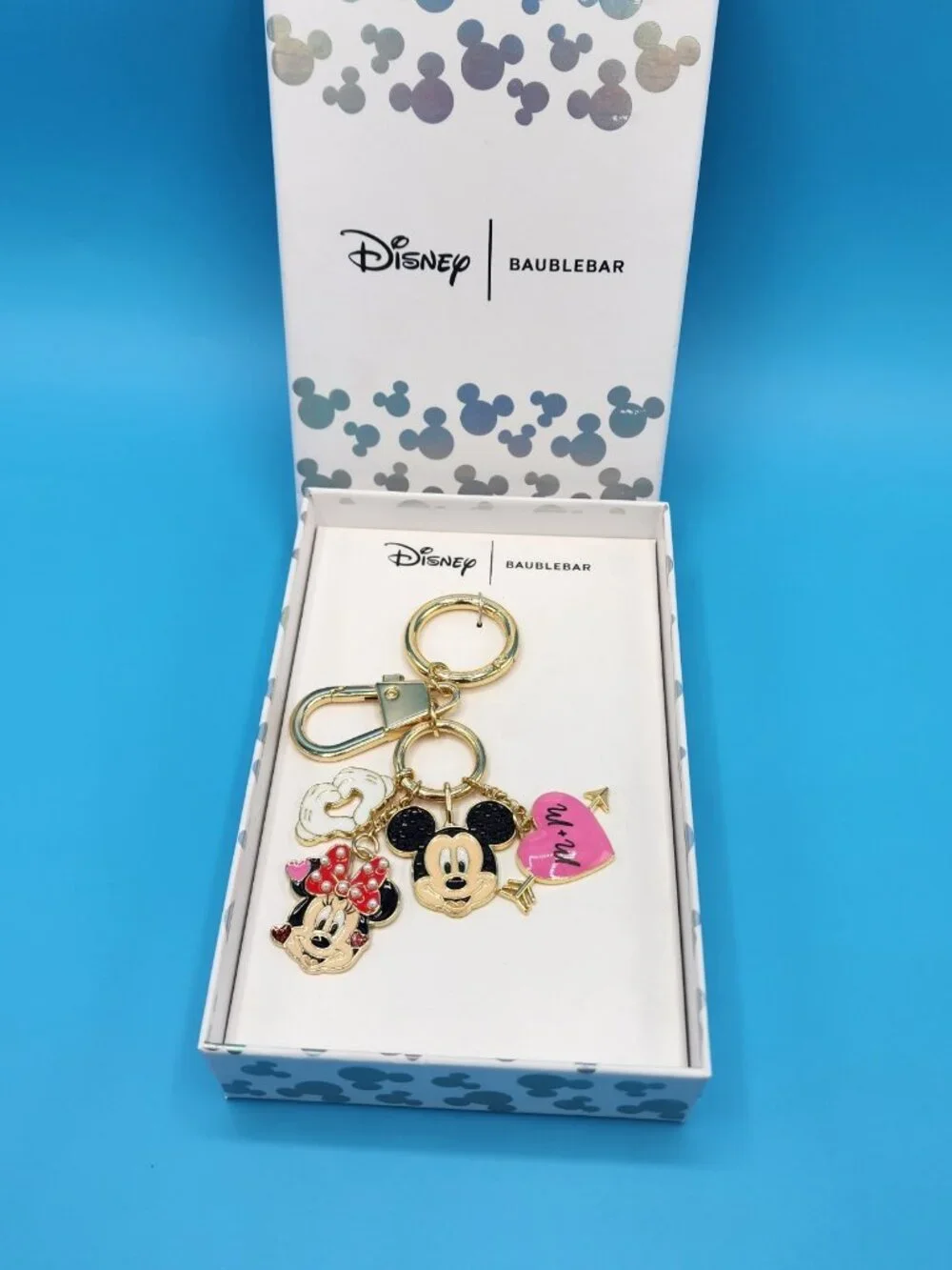 Disney Baublebar Mickey Mouse Minnie Mouse Heart Hands Love Keychain Charm NEW