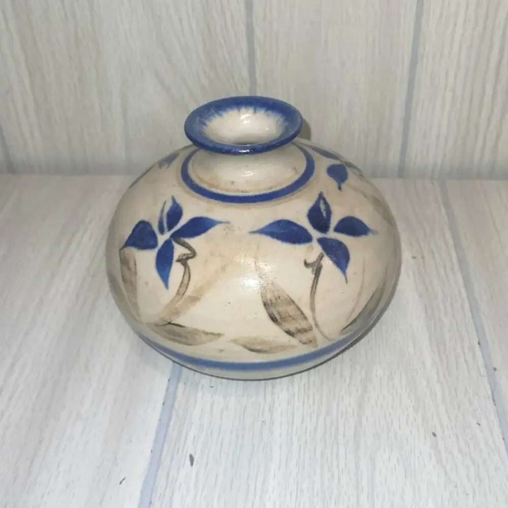 Vintage Handmade Floral Art Pottery Stoneware Flower Vase Heritage Boho