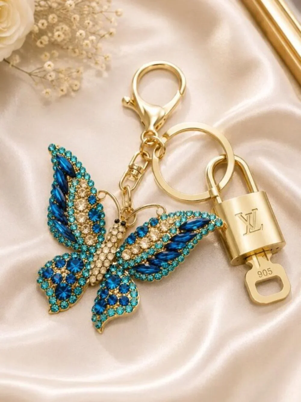 Louis Vuitton Gold Lock 🔒 Authentic LV Key + Unbranded Butterfly Bag Charm