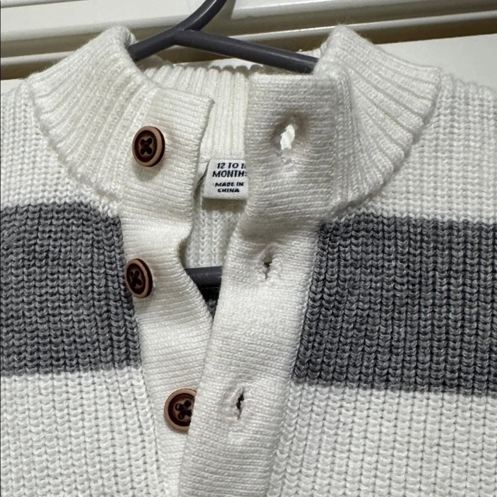 Janie and Jack Gray and White Striped Footie
