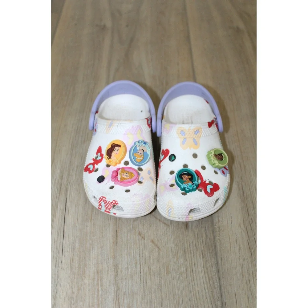Crocs Kids Butterfly Clogs White Lavender Disney Princess Jibbitz Charms Size C9