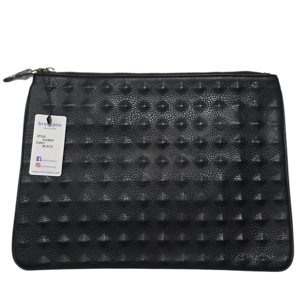 Brentano Clutch Women OS Black Studded Faux Leather Zipper Pouch CJ12019
