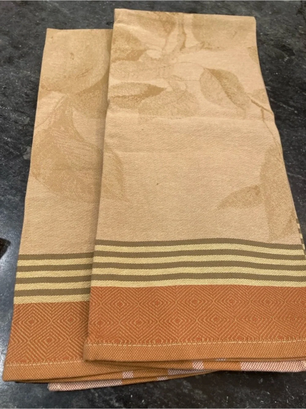 Set of 4 Williams Sonoma Autumn Leaf Jacquard Kitchen Towels - Honey Gold 20x30