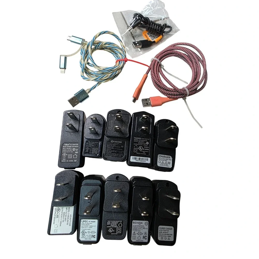 10 USB Wall Charger Adapters 3 Cables‎ Huawei Kyocera ZTE Schok UMX Mixed W4