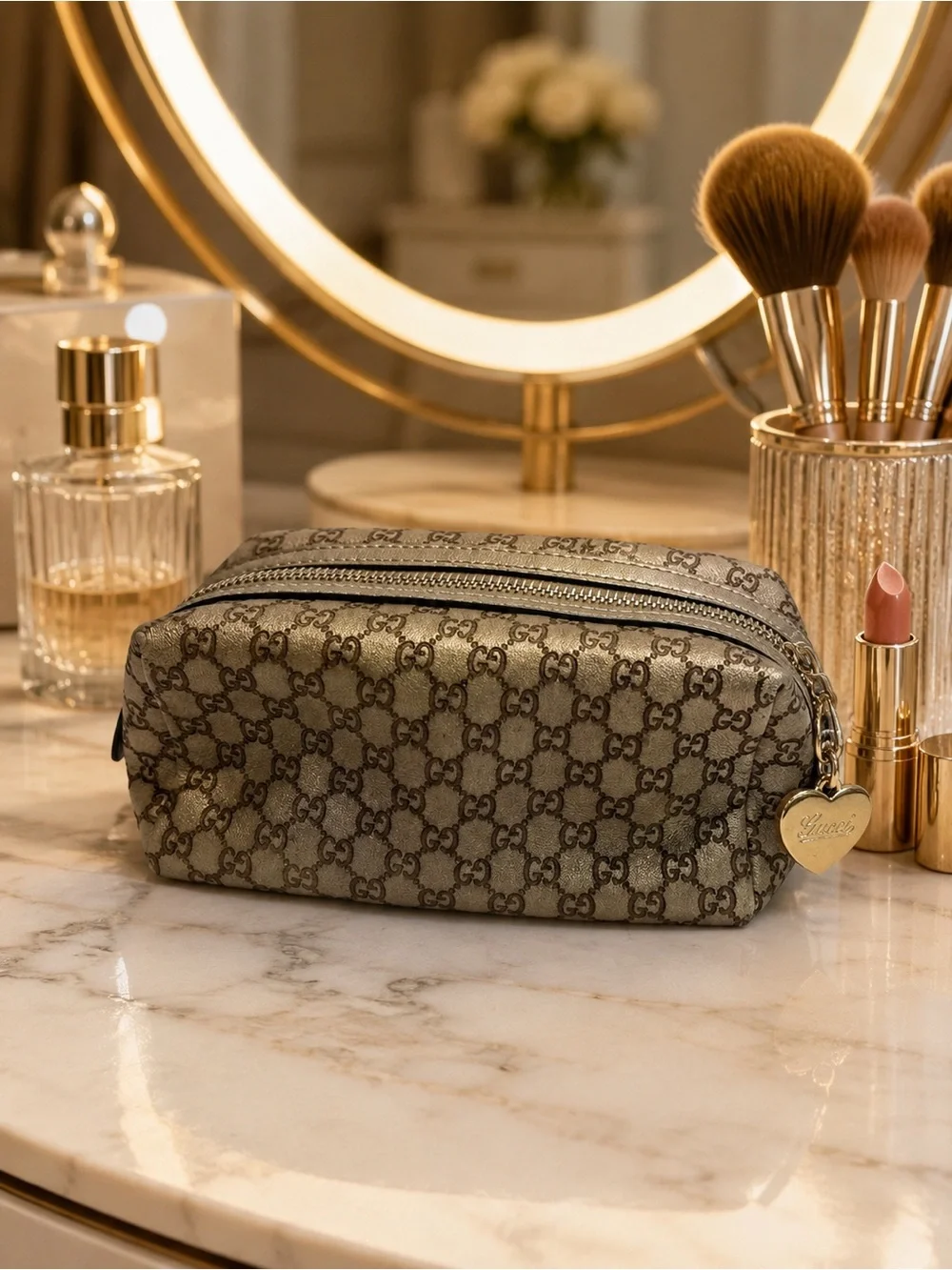 Authentic Gucci Metallic Micro Guccissima Cosmetic Pouch with Certificate