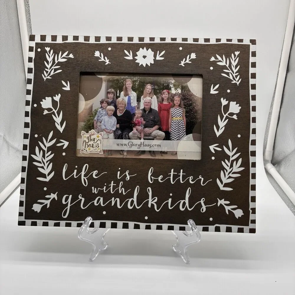 Glory Haus Wood Picture Frame With LIFE IS BETTER WITH GRANDKIDS. 10”x12”. Brown