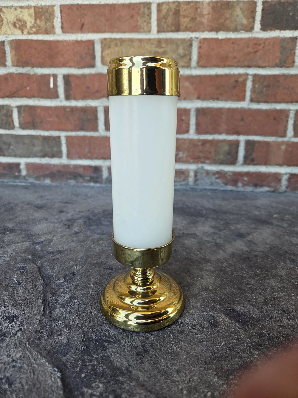 Vintage Copper Craft Polished Brass Pillar Candle Holder Collar & White Candle