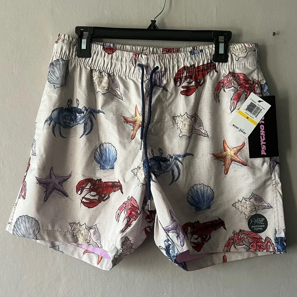 Psycho Tuna Cloud Cream Bottom Feeders Swim Shorts Size Medium NWT