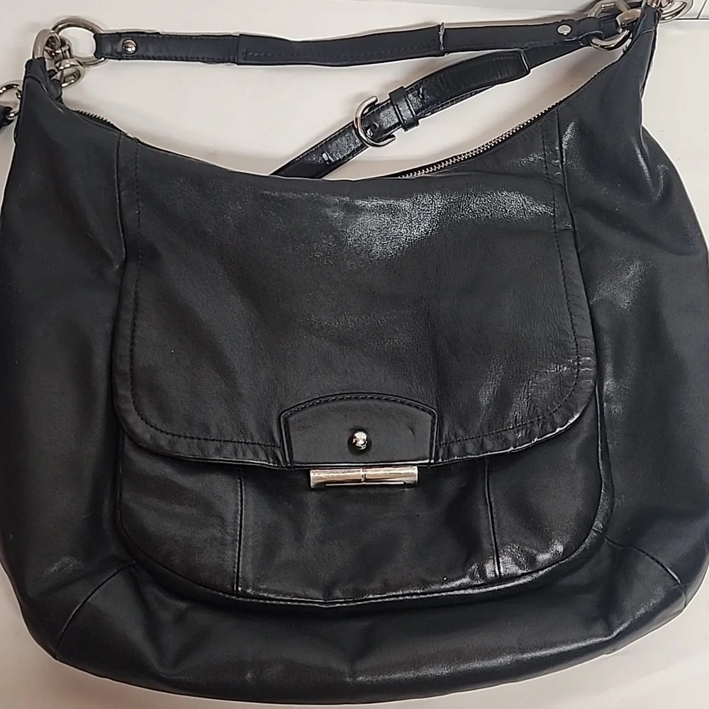 COACH classic black leather crossbody messenger shoulder hobo saddlebag QUALITY!