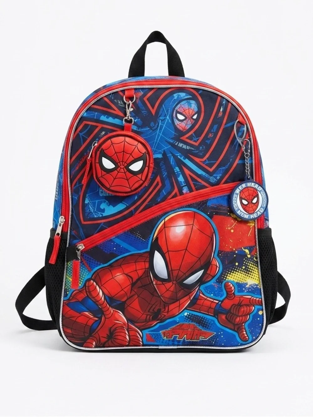 Spider-Man Kids Blue & Red Backpack with Keychain New with accesories and tags