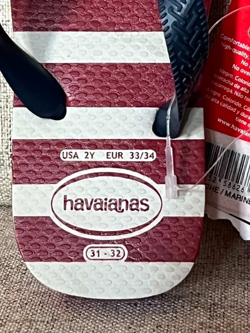 Havaianas Logo Stripes Flip Flops Red/White/Blue Size 2Y