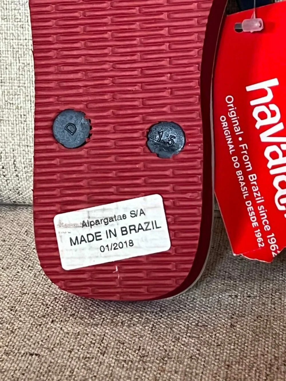 Havaianas Logo Stripes Flip Flops Red/White/Blue Size 2Y
