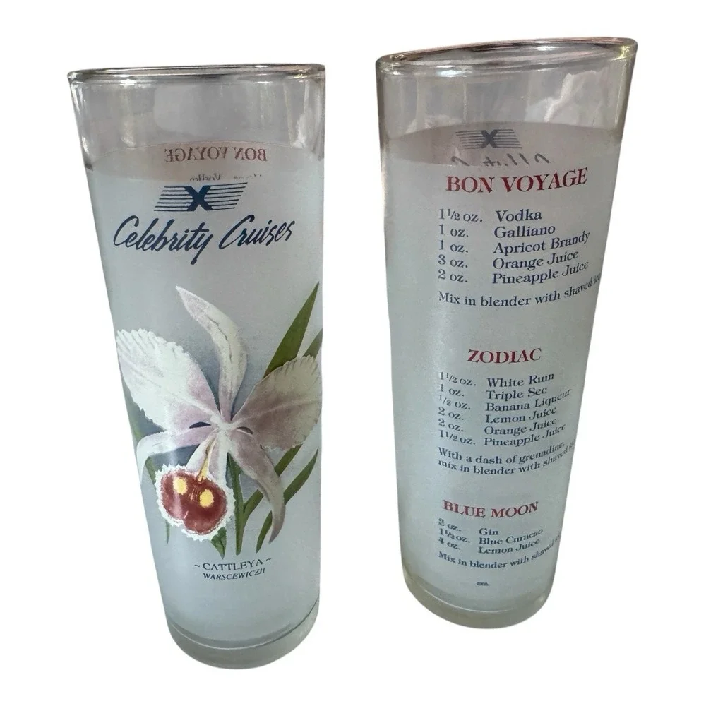 Celebrity Cruises Cocktail Glasses Lot of 2 Orchid Recipe Highball Souvenir
