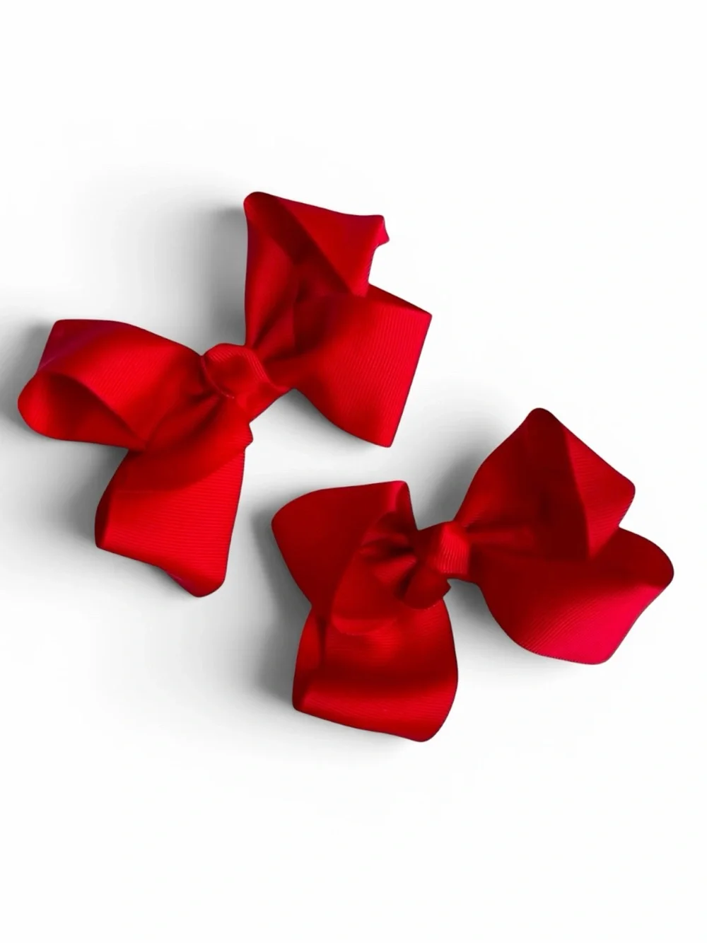 Pair of Red Grosgrain Hair Bows Girls Clips Cheer Pageant Show Bows Set of 2