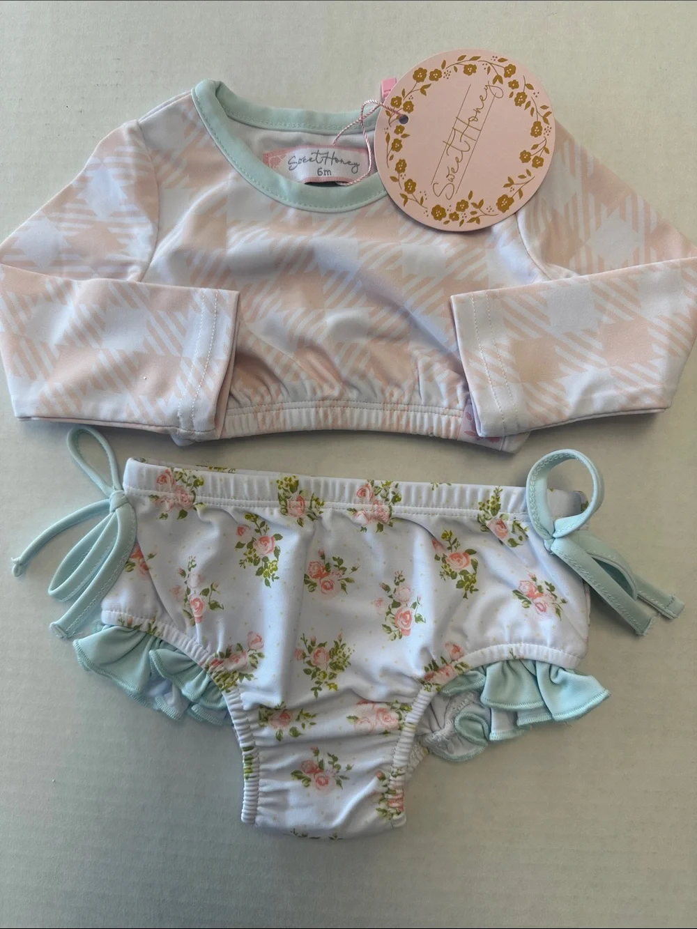 Sweethoney Two Piece Floral Rashguard Bikini NEW 6m