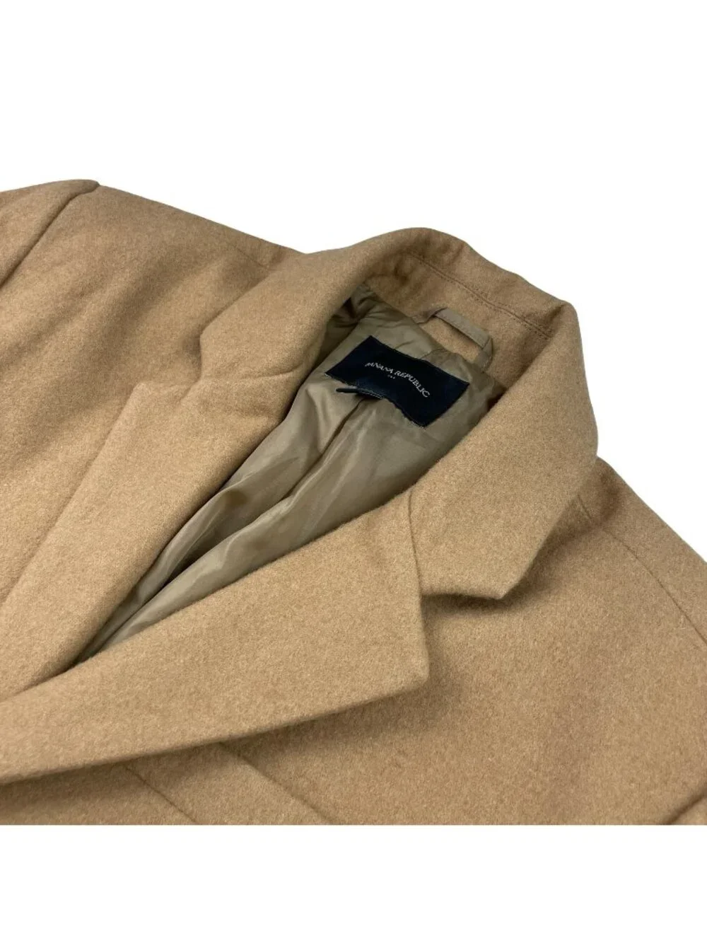 Banana Republic Men's Wool Blend 3-Button Trench Overcoat Khaki/Tan • Large