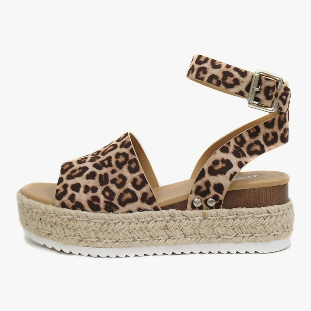 Soda Cheetah Print Espadrille Platform Sandals with Adjustable Strap