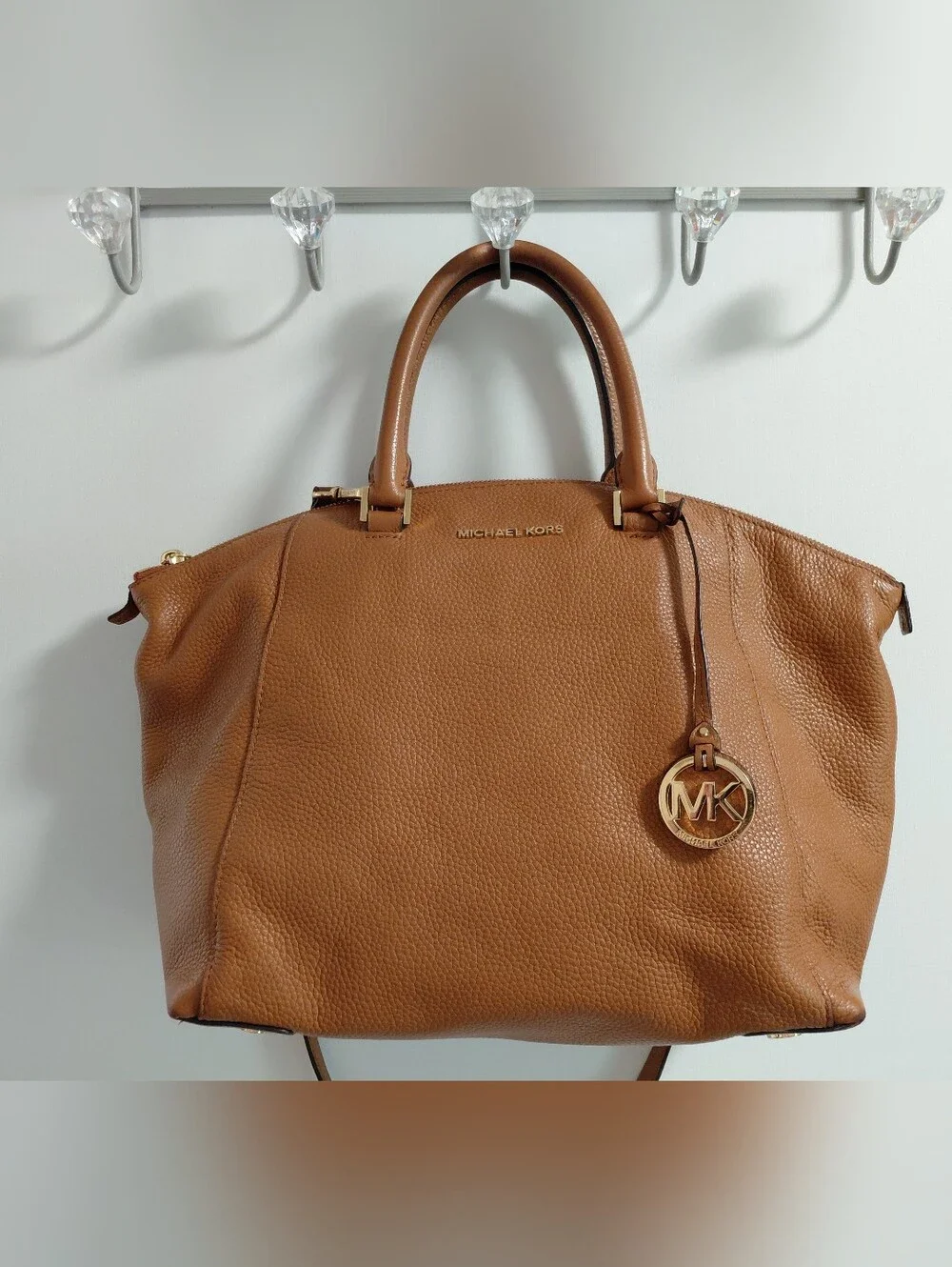 Michael Kors Caramel Brown Pebbled Leather Satchel Purse W/Removable Strap