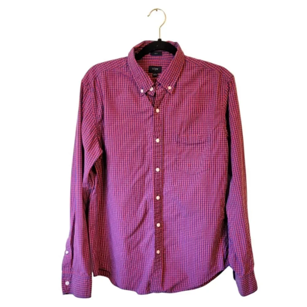 J. Crew Red and Blue Gingham Slim Fit Button Down Shirt