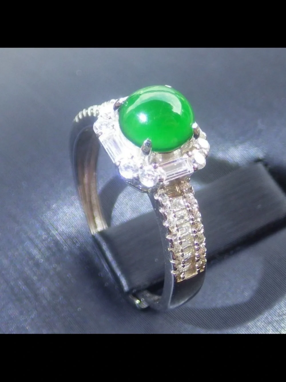 Luxury jadeite precious certificate Sterling silver 925 opened ring size8