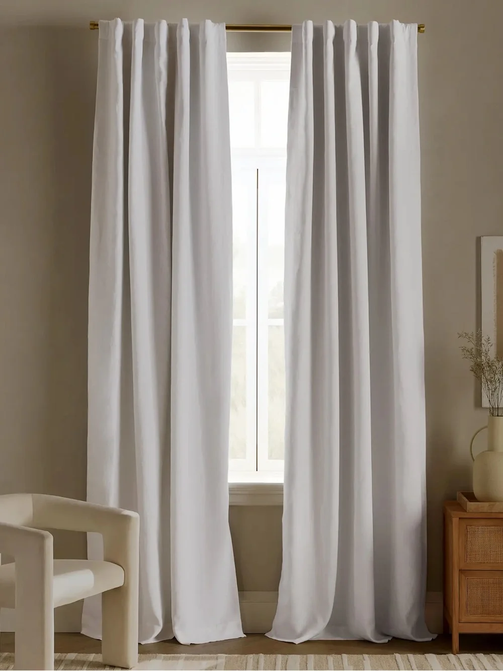 NWT QUINCE Set Of 2 48x96 European Linen True Blackout Curtains White 0464