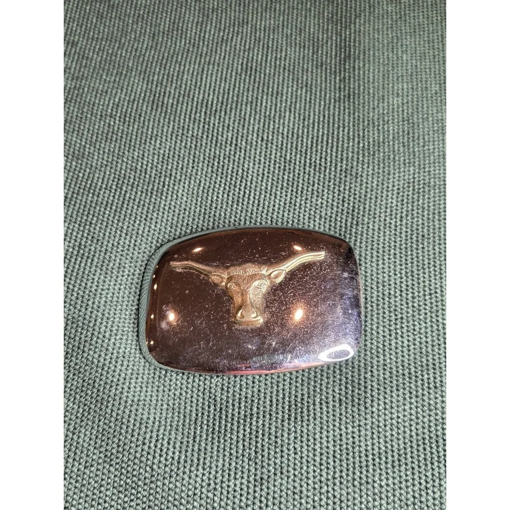 Vintage Chrome Brass Longhorn Steer Head Belt Buckle Made in USA