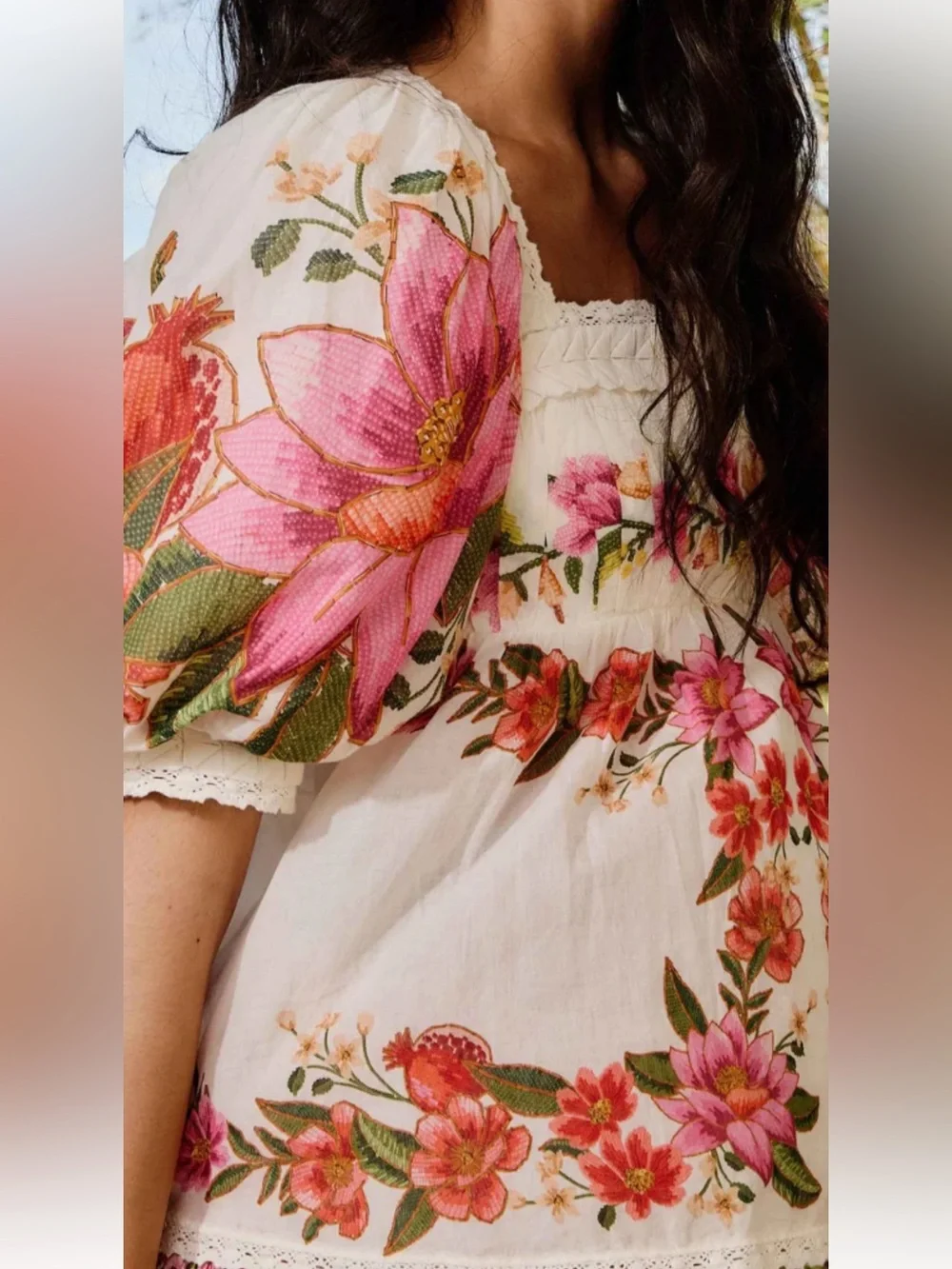 Farm Rio Summer Fruit Off-White Organic Cotton Blouse (NWT) size Large