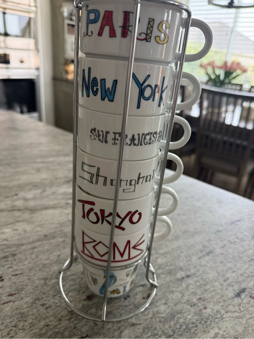 Stackable City Mugs Set - White with Multicolor City Names