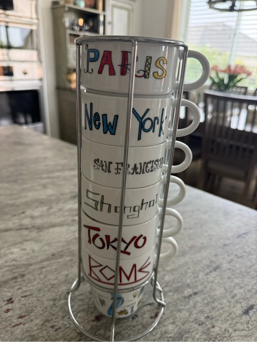 Stackable City Mugs Set - White with Multicolor City Names