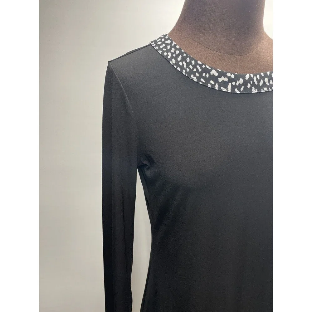 Michael Kors Black Long Sleeve Dress w/ Black & White Animal Print Trim Size M