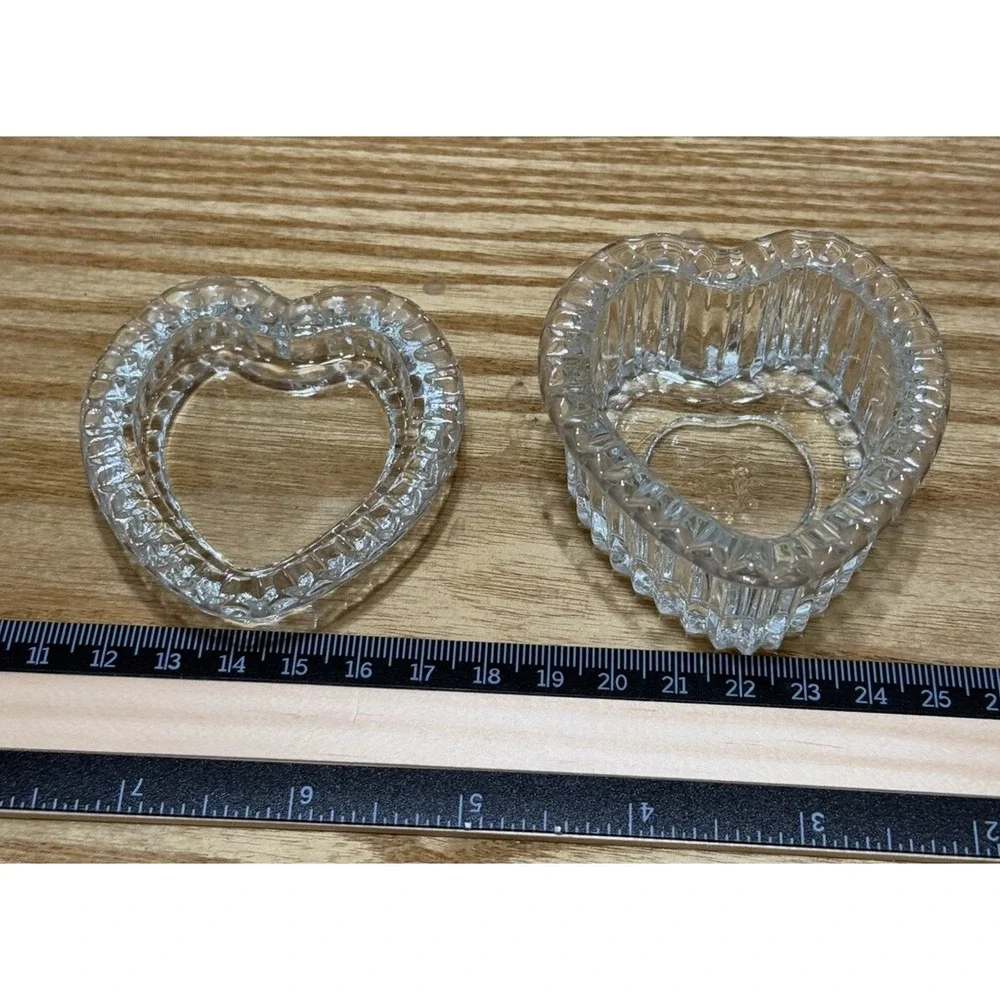 VTG Homco Home Interiors Ridged Lidded Heart Shaped Trinket Box Clear Glass 2.5