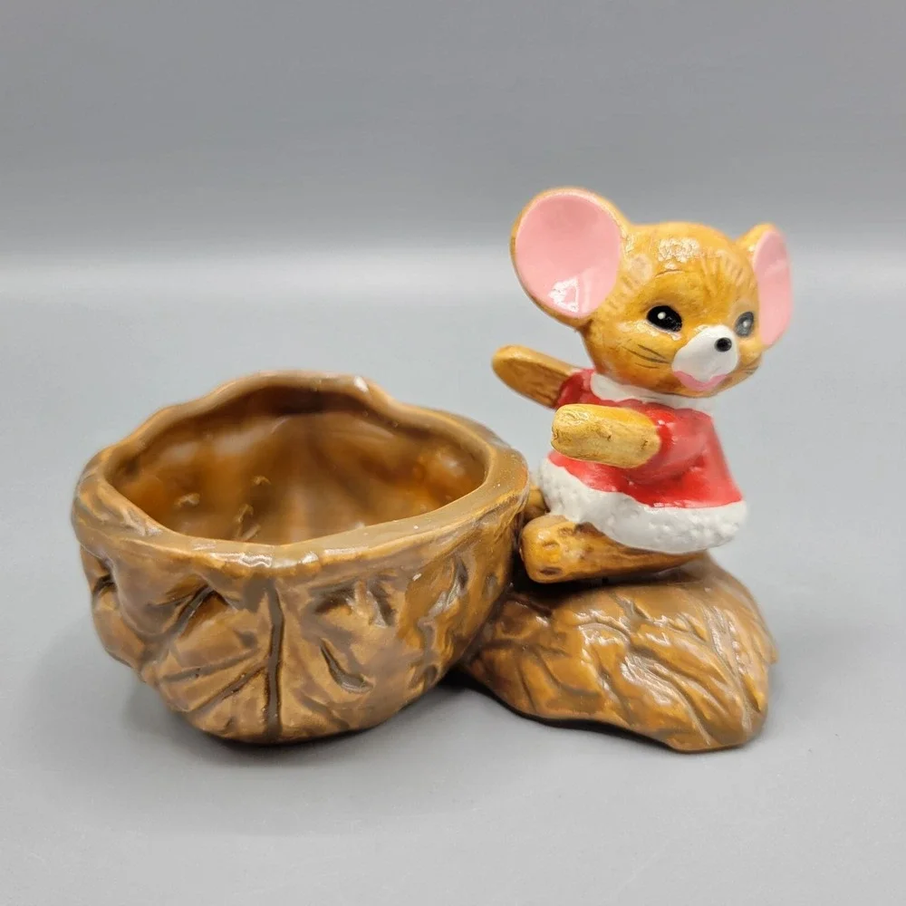 Vtg Ceramic Mouse Figurine Planter Tea Light Holder Japan Table Shelf Decor