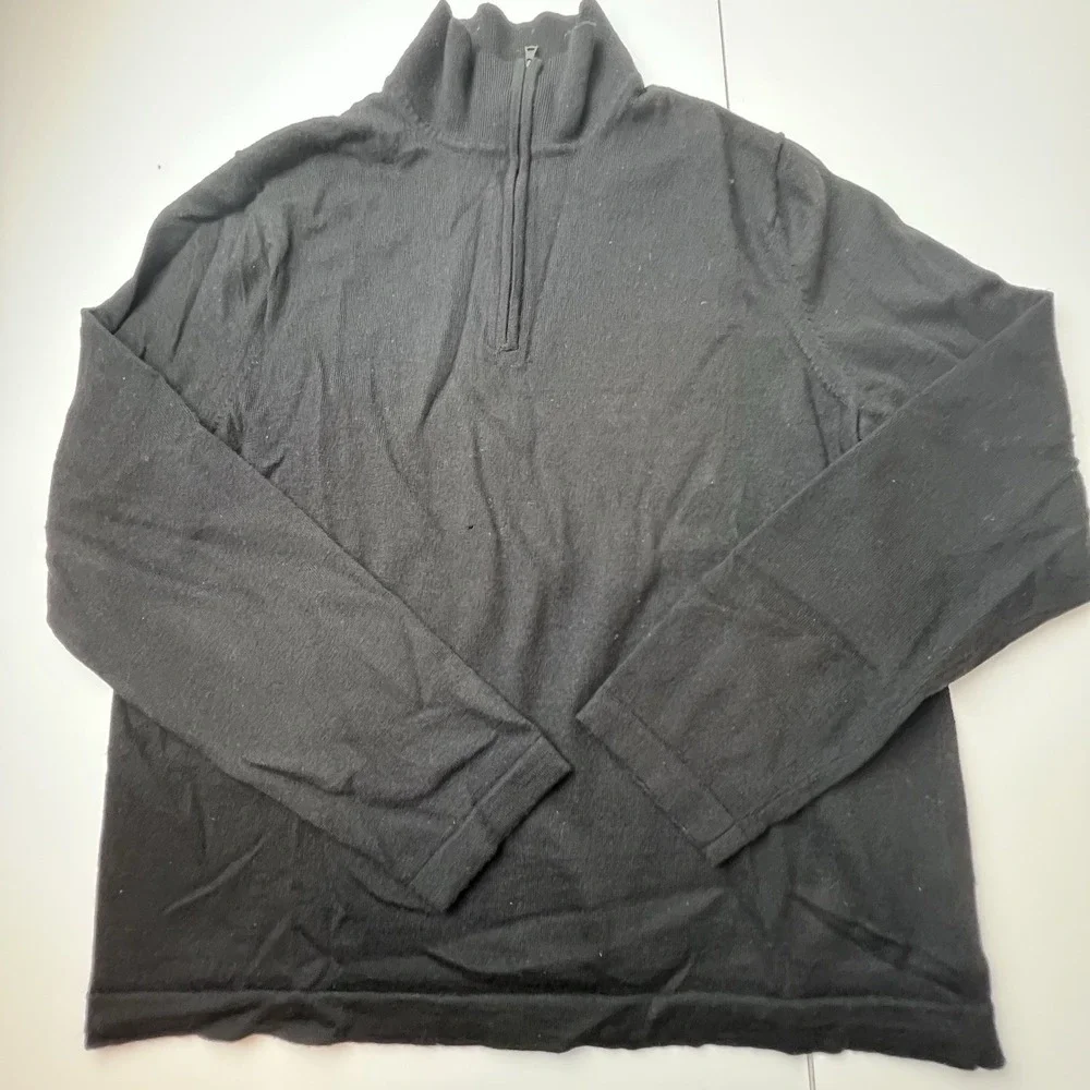 Banana Republic Extra Fine Merino Wool 1/4 Zip Pullover Sweater Black XL DAMAGED