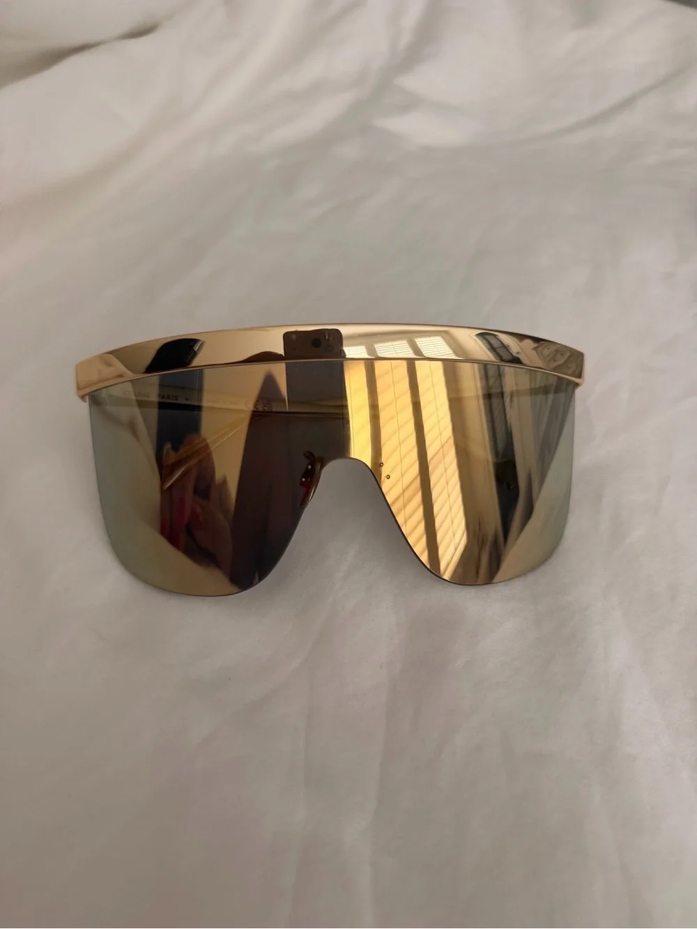 Celine Gold Mirrored Visor Shield Sunglasses with Black Pouch