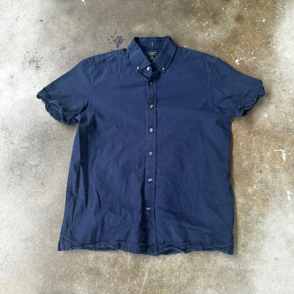 Banana Republic Shirt Mens M Navy Excellent SS Seersucker Button Down 460169-03