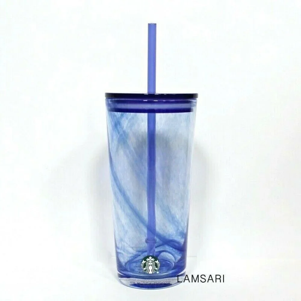 Starbucks Summer 2020 Blue Swirl Glass Tumbler 18 oz
