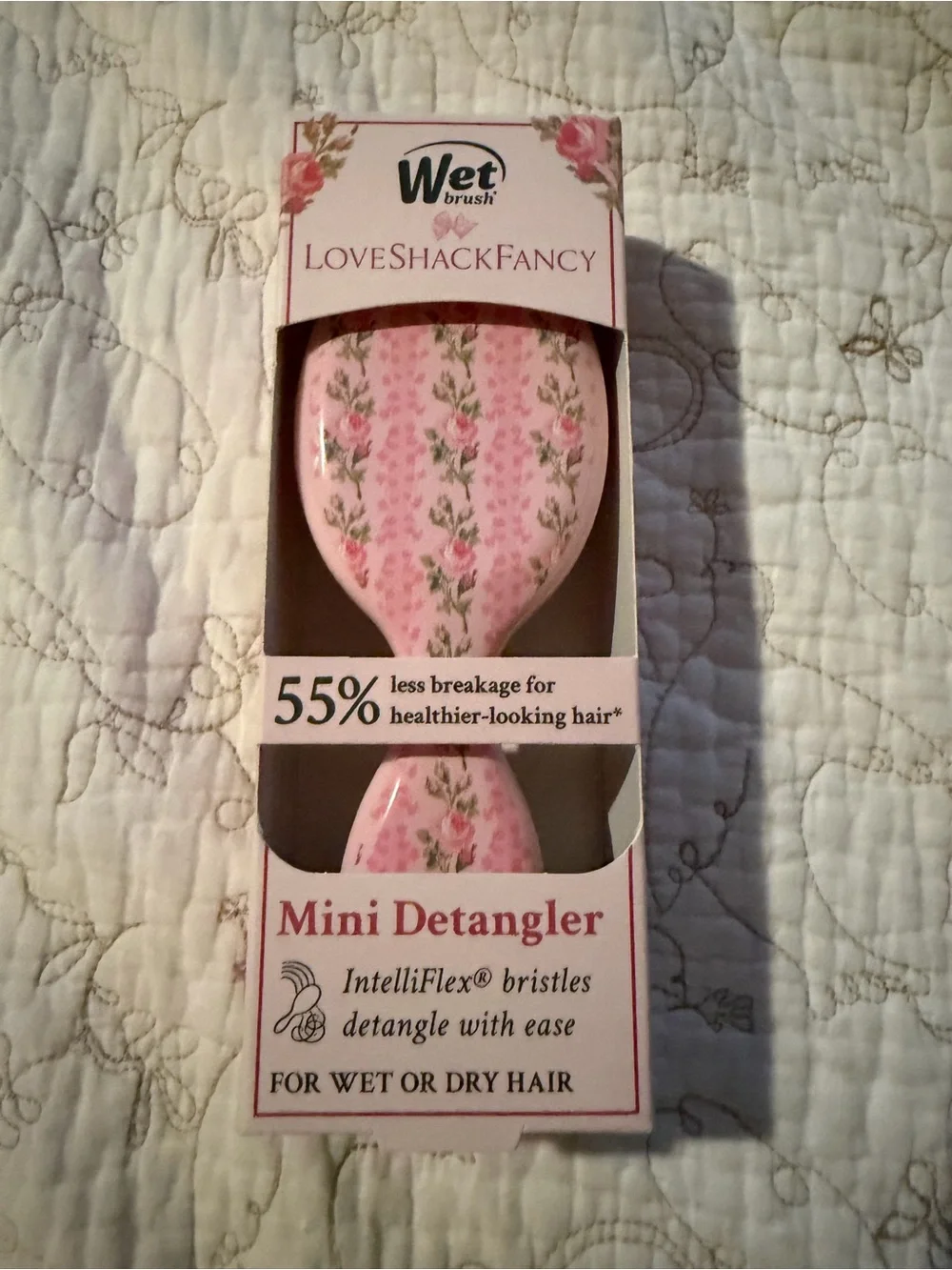 LoveShackFancy Pink Floral Mini Detangler Brush in Strawberry Macaroon