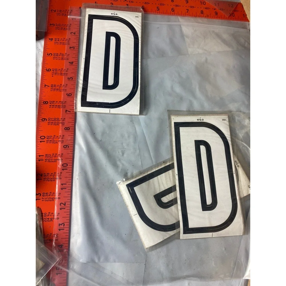 Vintage Style Letter D Decal Sticker White Black Block Font 3.5x6.5 Inch 3 Pack