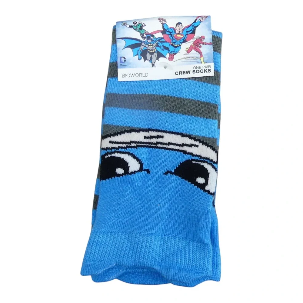 Bioworld Crew Socks Mens 9-11 Blue New Batman DC Comics Striped Justice League