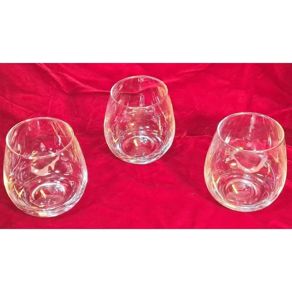 Set of 3 Stemless Wine Glasses Clear Glass Tumblers Modern Barware 15oz