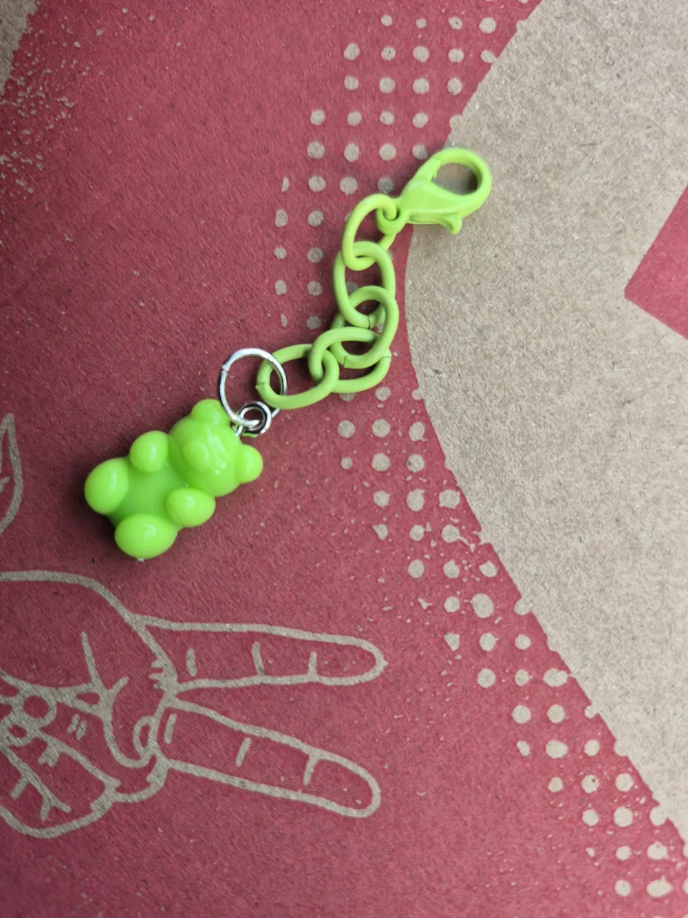 Green Gummy Bear Zipper Charm •Bags •Purses •Backpacks •Keychain!